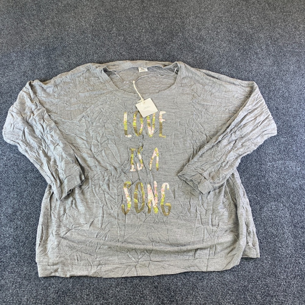 LC Lauren Conrad Disney Top Womens 2XL Gray New Love Is A Song Sequin Graphic